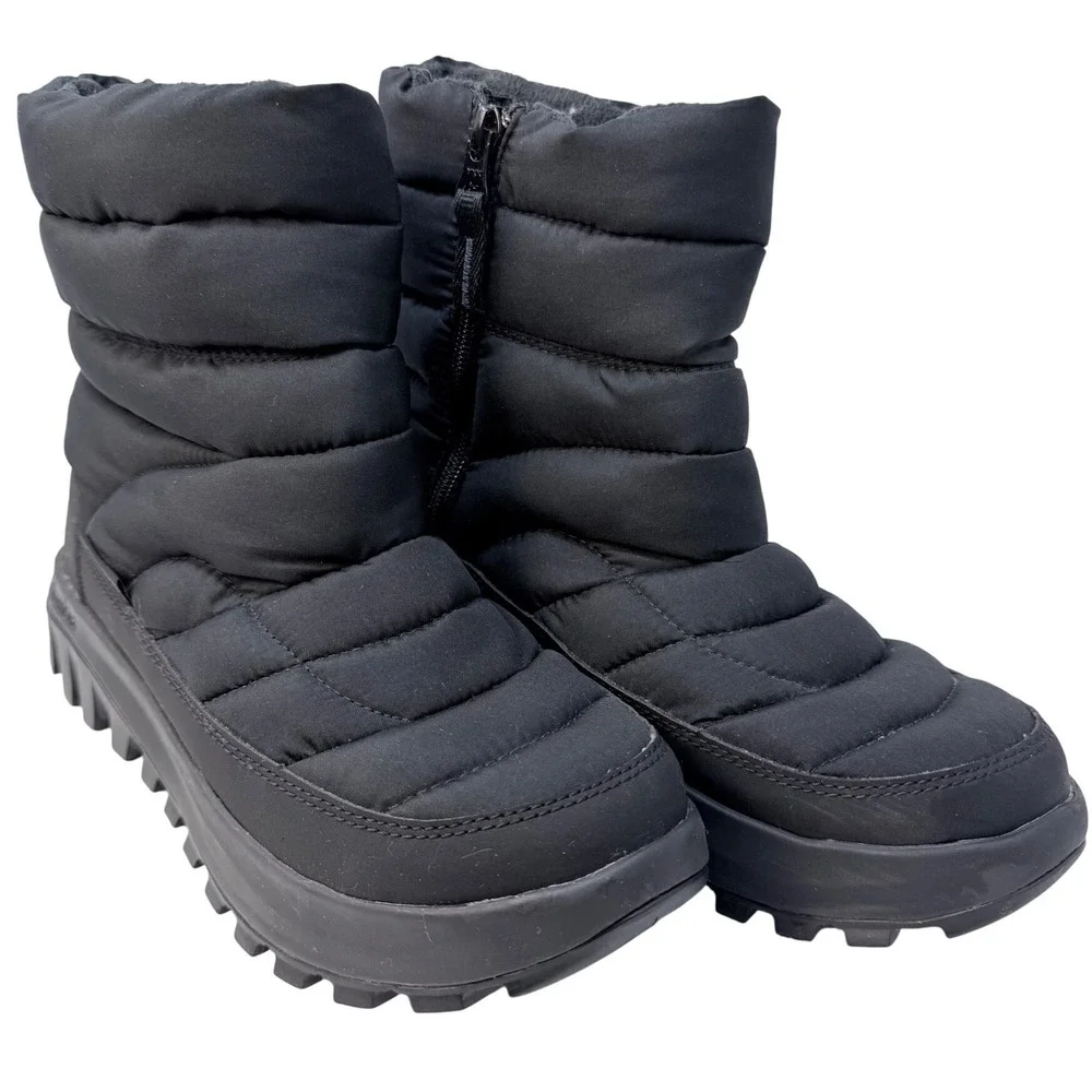 Columbia Womens Waterproof Quilted Puffer Winter Boots Black Side Zip Lug Sole